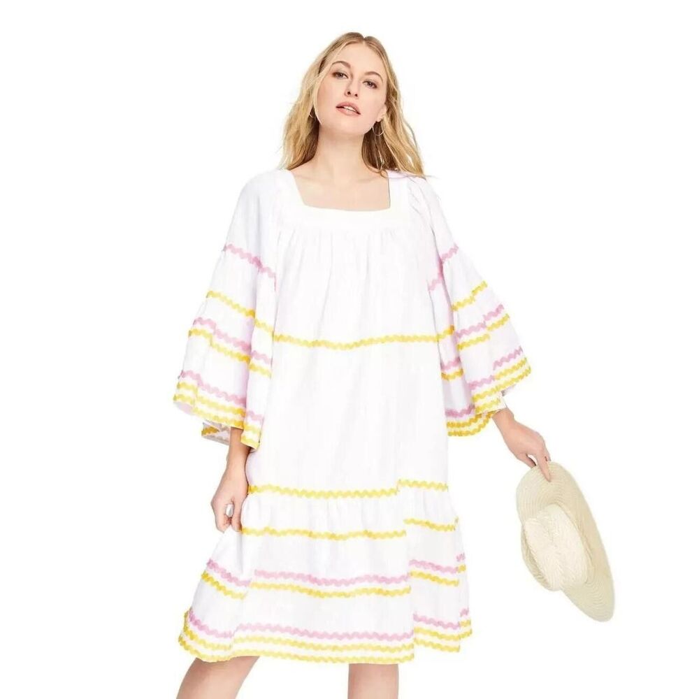 Lisa Marie Fernandez Dress Women's Size Medium Linen Blend Flare Sleeve Pockets